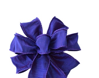 SMALL 6" Dark Purple Faux Silk Wired Wreath Bow - Handmade Bow