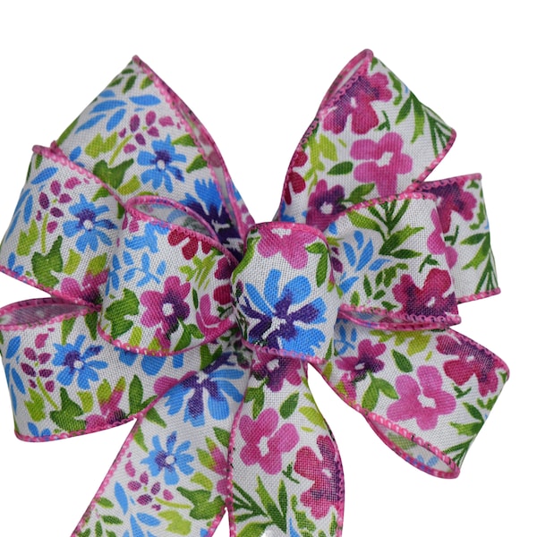 Small 5-6" Spring Floral Wired Wreath Bow