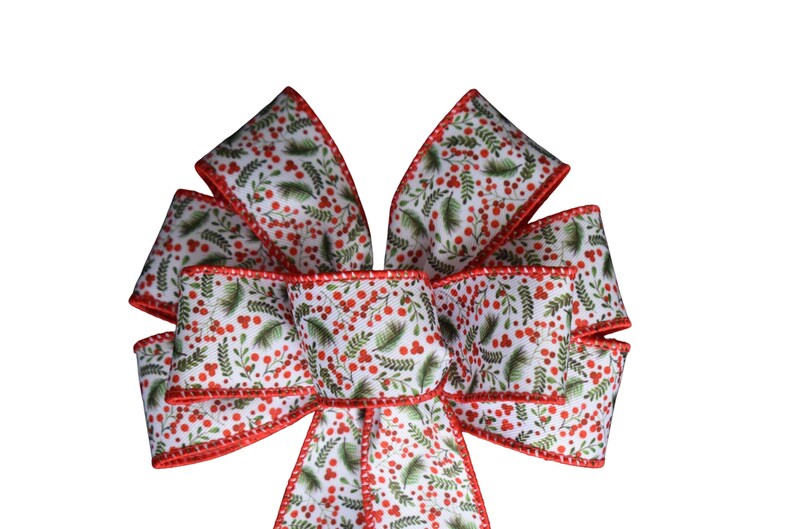 SMALL 6" Holly and Berry Ribbon Wired Christmas Wreath Bow - Handmade ...