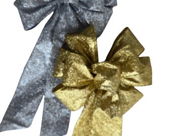 Handmade Metallic Glitter Wreath Bow - Gold or Silver, Choose Size - Christmas