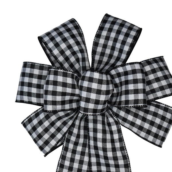 Black and White Gingham Check Wired Wreath Bow