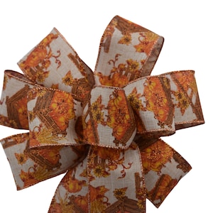 Orange Glitter Pumpkin and Wheat Bow - Fall Bow - Autumn Bow - Handmade Bow - Wired Wreath Bow - Thanksgiving Bow