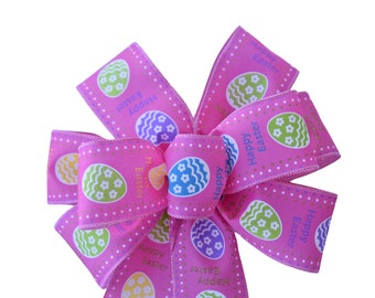 Pink Easter Egg Wired Wreath Bow