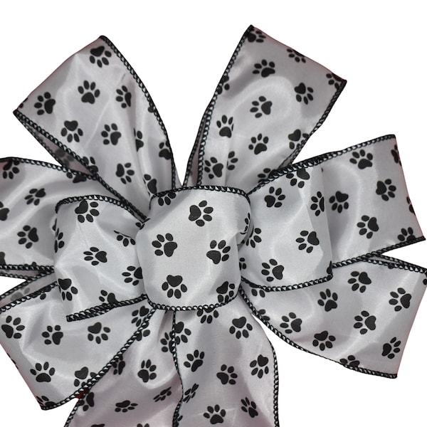 Paw Print on White Satin Wired Wreath Bow