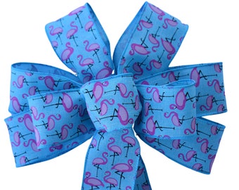 Flamingo Bow -  Wired Wreath Bow - Summer Bow - Pink and Blue Bow - Handmade Bow - Choose Size - Bird Bow