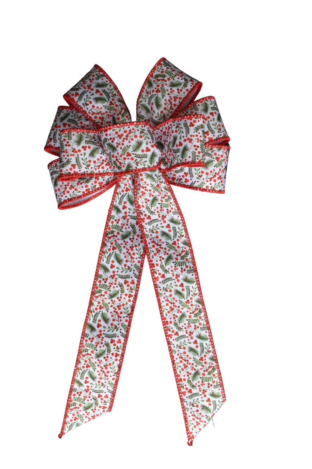SMALL 6" Holly and Berry Ribbon Wired Christmas Wreath Bow - Handmade ...