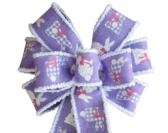 Purple Easter Bunny Bow with Cottontail Edge -  Wired Wreath Bow