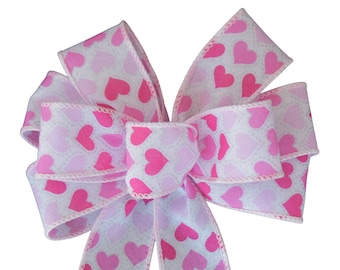SMALL 6" Pink Hearts Bow - Valentine's Day Bow - Handmade Bow - Wired Wreath Bow - Home Decor