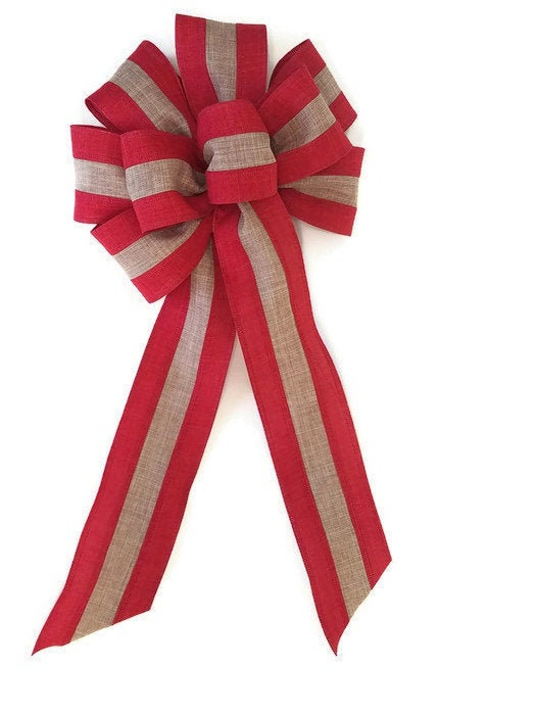 Red & Natural Stripe Linen Christmas Bow - Etsy