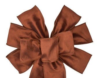 Faux Silk Rust Bow - Handmade Bow - Wired Bow - Fall Bow - Autumn Bow - Burnt Orange Bow - Wreath Bow - Choose Size