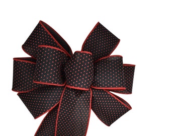 Red Dots on Black Wired Wreath Bow