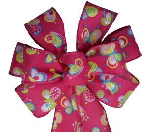 SMALL 6" Pink Butterfly Bow - Handmade Bow - Wired Wreath Bow - Home Decor - Spring Bow - Butterflies - Animal Bow - Bright Pink - Fuchsia