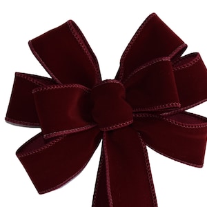 SMALL 6&quot; Deep Burgundy Velvet Bow - Handmade Bow -  Wired Wreath Bow - Holiday Bow - Indoor Outdoor Bow - Christmas Bow - Home Decor