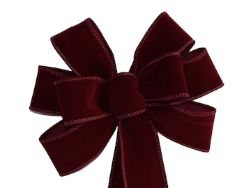 SMALL 6" Deep Burgundy Velvet Bow - Handmade Bow -  Wired Wreath Bow - Holiday Bow - Indoor Outdoor Bow - Christmas Bow - Home Decor