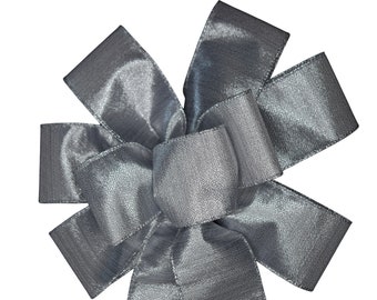 Metallic Silver Wired Bow - Handmade Bow - Christmas Bow - Glitter Bow - Holiday Bow