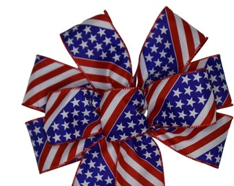Stars and Stripes Patriotic Bow - Wired Wreath Bow - Handmade Bow - Red White Blue Bow - US Flag Bow - Home Decor - Americana