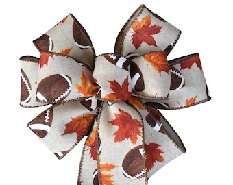 Small Wired 5-6" Football and Leaves Fall Wreath Bow