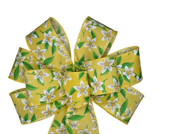 Yellow Floral Bow - Handmade Bow - Wired Wreath Bow - Spring Bow - Choose Size - Home Decor