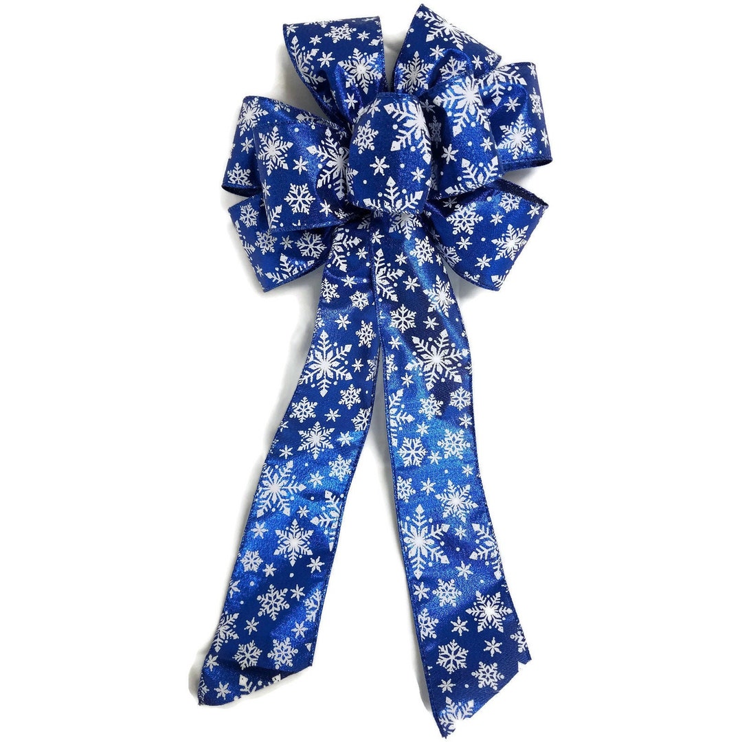10" Large Royal Blue With White Snowflakes Wired Christmas Bow - Etsy
