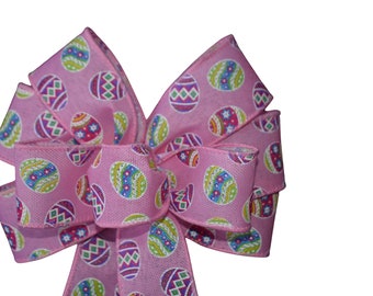 SMALL 6" Easter Bow - Pink Eggs - Handmade Bow - Spring Bow - Home Decor