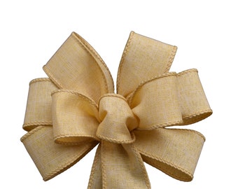 Small 5-6" Yellow Gold Linen Wired Wreath Bow - Fall - Thanskgiving - Autumn - Home Decor