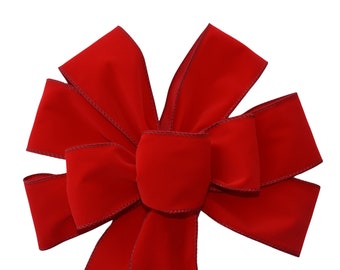 Bright Red Velvet Wired Wreath Bow - Christmas Bow - Holiday Bow - Outdoor Bow