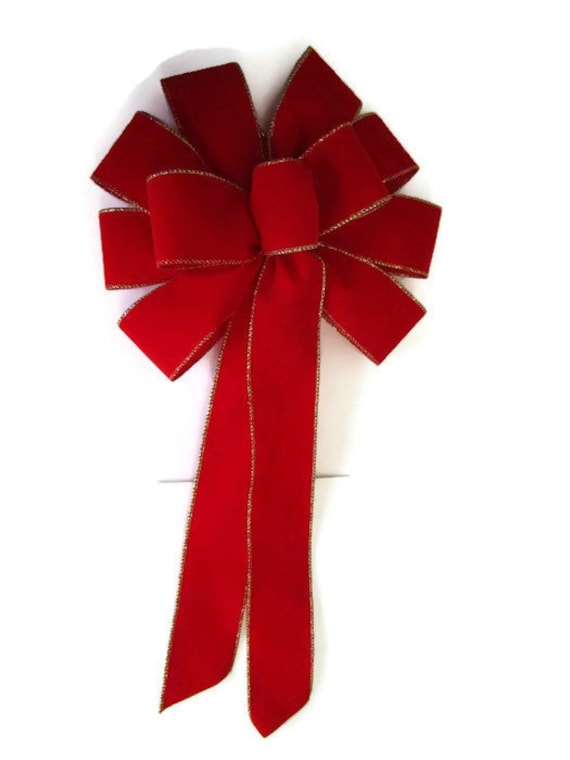 4 Large 10" Hand Made BRICK RED GOLD Velvet Christmas Bows Outdoor Wreath Ribbon