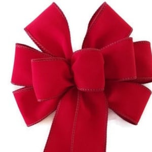 Bright Red Velvet Wired Wreath Bow - Handmade - Christmas Bow - Holiday Bow - Outdoor Bow - Choose Size