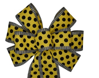 Yellow and Black Dot Check Wreath Bow