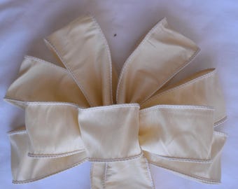 Ivory Faux Silk Bow - Wired Wreath Bow - Handmade Bow - Wedding Bow - Indoor Bow - Choose Size - Home Decor