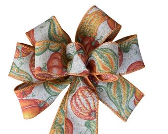 SMALL 6" Fall Bow - Gourd and Pumpkin Bow - Wired Wreath Bow - Handmade Bow - Autumn Bow - Harvest Bow