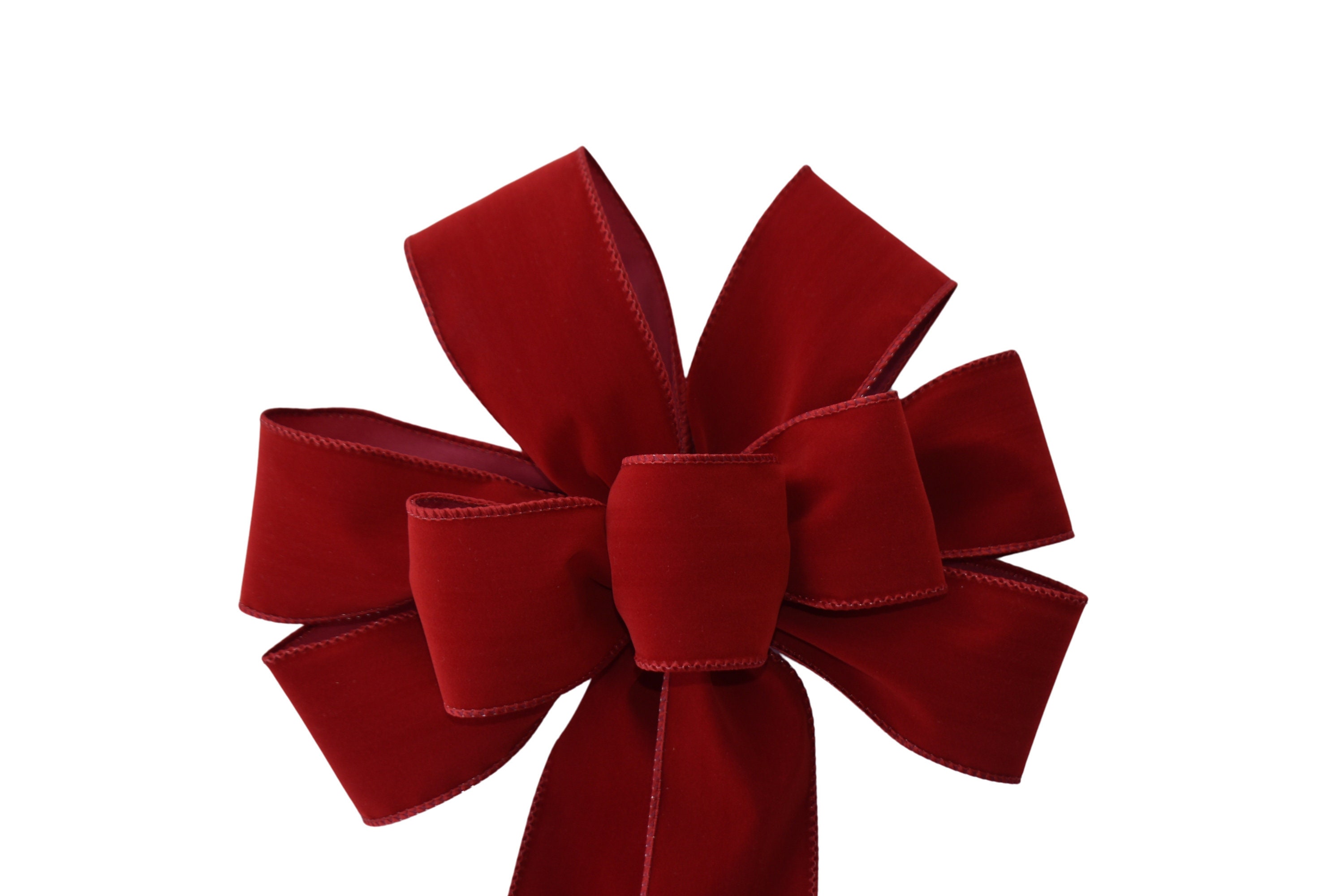 Small Christmas Bows - Wired Indoor Outdoor Berry Red Velvet Bows 5 Inch