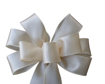 Ivory Satin Bow - Handmade Bow - Wired Wreath Bow - Off-White - Wedding Bow - Pew Bew