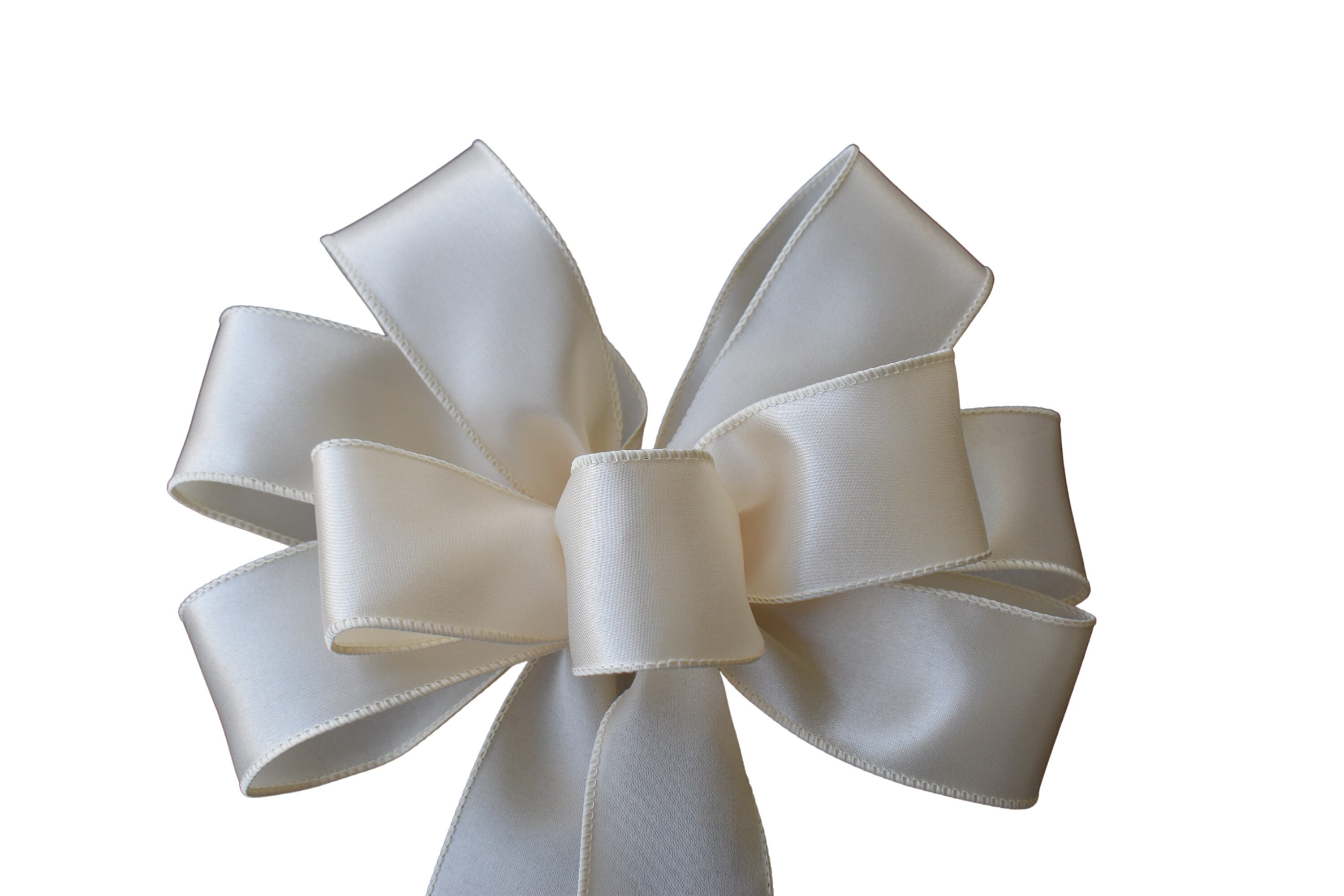 Strasburg Children Satin Ribbon Hair Bow with Alligator Clip Dressy Large Bow for Hair, Ivory