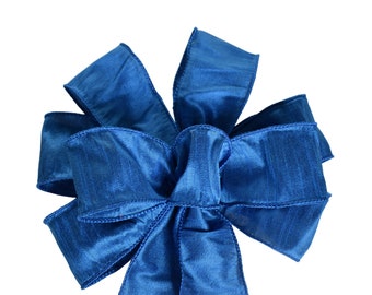 Faux Silk Royal Blue Bow - Handmade Bow - Choose Size - Wired Wreath Bow - Advent Bow
