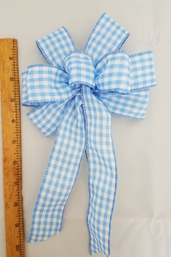 4 Small 5-6" Hand Made Blue White Check Bows Indoor Outdoor Wreath Spring Bow