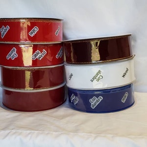 Samtband mit DRAHT - Farbe & Länge auswählen - Rot, Ziegelrot, Burgund, Weiß, Blau - 2,5 &quot;breit - # 40