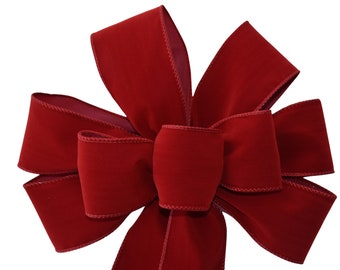 Dark Red Velvet Wired Wreath Bow - Brick Red Bow - Holiday Bow - Christmas Bow - Outdoor Bow