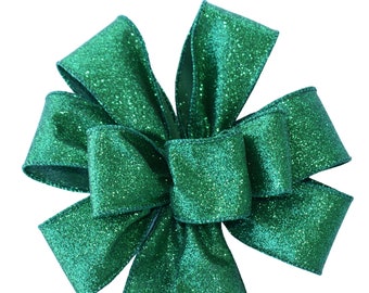 SMALL 6" Metallic Green Bow - Handmade Bow - Wired Wreath Bow - Christmas Bow - Holiday Bow - Mardi Gras Bow