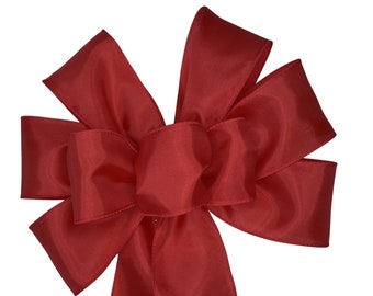 Red Satin Bow - Wired Wreath Bow - Handmade Bow - Choose Size - Christmas Valentine's Day Holiday Bow - Home Decor