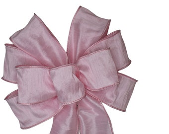 Light Pink Faux Silk Bow - Handmade Bow - Wired Wreath Bow - Spring Bow