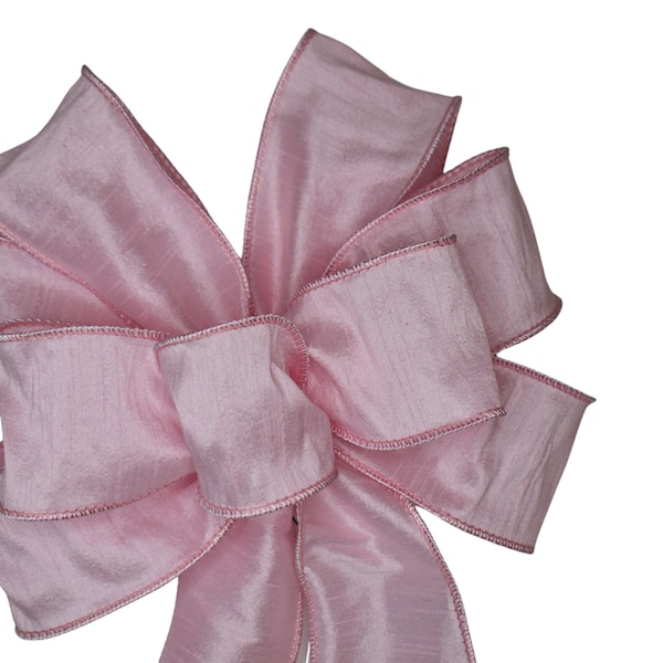 Faux Silk Light Pink Wired Wreath Bow