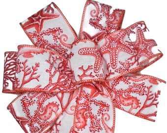 Wired Coral Seashore Beach Wreath Bow