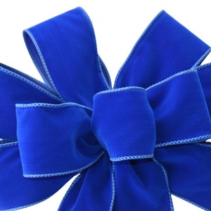 Blue Velvet Wired Wreath Bow - Handmade Bow - Christmas Bow - Holiday Bow - Outdoor Bow - Choose Size