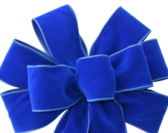 Blue Velvet Wired Wreath Bow - Handmade Bow - Christmas Bow - Holiday Bow - Outdoor Bow - Choose Size
