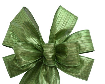 Metallic Spruce Green Bow - Handmade Bow - Wired Bow - Christmas Bow - Wreath Bow =- Holiday Bow
