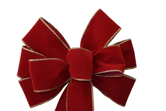 Wired Dark Red brick Red Velvet With Gold Edge Christmas Bow Outdoor Bow  Holiday Bow Wired Bow 