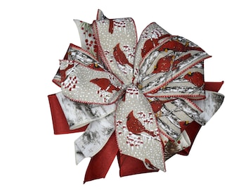 12" Cardinal Multi-Ribbon Christmas Wired Wreath Bow