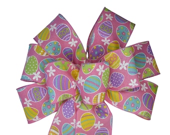 Pink Easter Egg Wired Wreath Bow