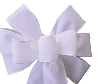 White Velvet Wired Christmas Wreath Bow - Handmade Bow - Outdoor Bow - Holiday Bow - Wedding Bow - Choose Size